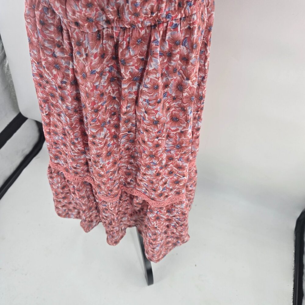 Pink Floral Button-Front Midi Dress with Elastic Waist - Picture 3 of 12